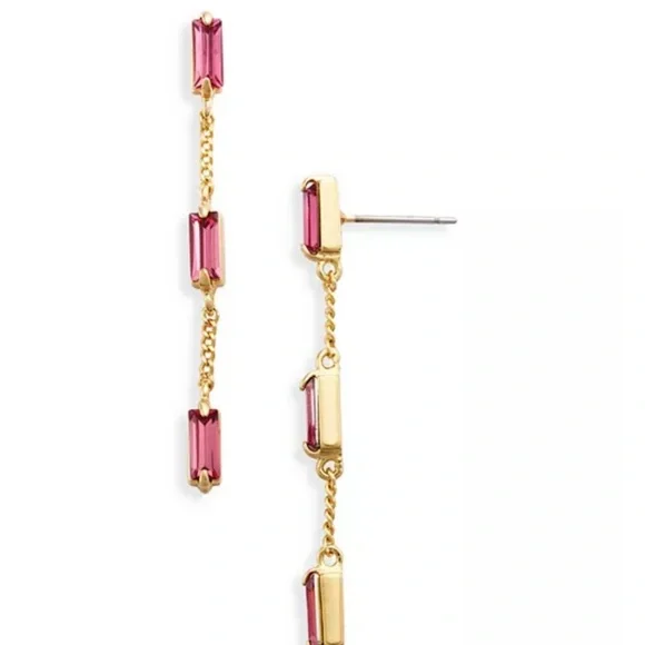 NWT AQUA Three Stone Linear Gold And Pink Earrings - Picture 2 of 10